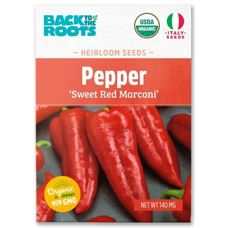 Back to the Roots Organic Sweet Pepper 'Red Marconi', 1 Seed packet