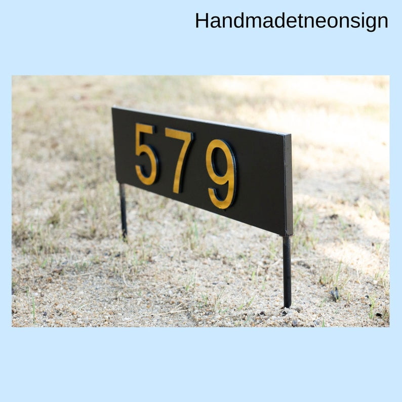 Handmadetneonsign House Number Horizontal Rusty, Rusty House Number Sign, Home Number Rusty Effect