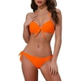 thumbnail image 1 of Conjuntos de bikini de halter con nudo y torsión para mujer de 2 piezas, tirantes dobles, parte inferior triangular con lazo en la espalda, trajes de baño grandes en color naranja, 1 of 5