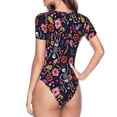 thumbnail image 4 of Gaeub Dancing Skeletons Floral Garden Women'S Short Sleeve One Piece Swimsuit Sexy High-Waisted Bodysuit For Swimming, Beach, Sports - Medium, 4 of 9
