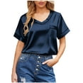thumbnail image 4 of qolati Pajamas Set for Women Satin Short Sleeve Sleepwear Top and Shorts Soft V Neck Pjs Set Classic 2 Piece Loungewear Matching Outfits, 4 of 8
