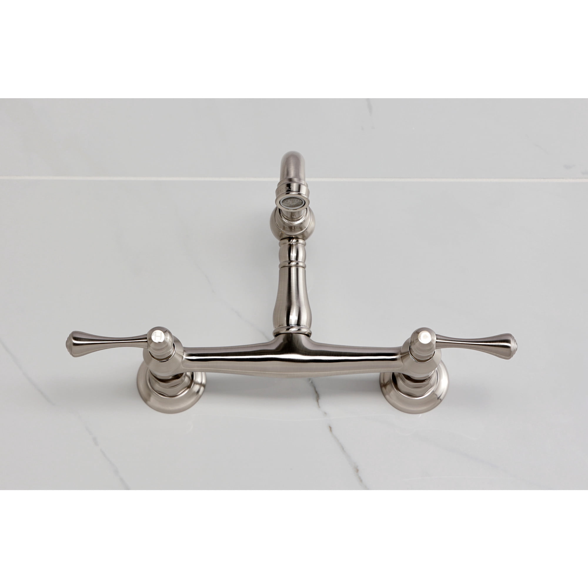 Kingston Brass KS3258BL Vintage Double-Handle Wall-Mount Bridge Kitchen Faucet, Brushed Nickel
