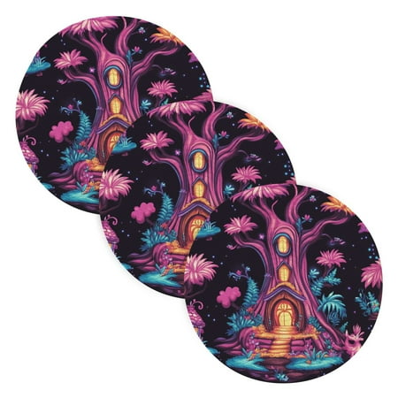 

Fantasy Treehouse Coil Dish Mat Set 3 Pack 15 Round Heat-Resistant Durable Soft Polyester