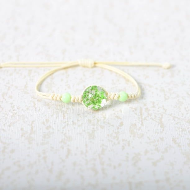 Nvzi Pulsera de flores hecha a mano - Pulsera de resina, pulsera ajustable, pulsera de flores - 2 piezas, verde