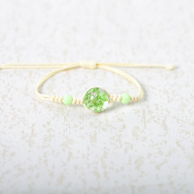 Nvzi Pulsera de flores hecha a mano - Pulsera de resina, pulsera ajustable, pulsera de flores - 2 piezas, verde