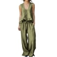 thumbnail image 2 of Cagogo Women's 2 Piece Outfits Sleeveless Tank Top Wide Leg Pants Set Casual Boho Beach Summer Loose V Neck Tops Flowy Pants Lounge Travel Matching Tracksuits, Army Green L, 2 of 9