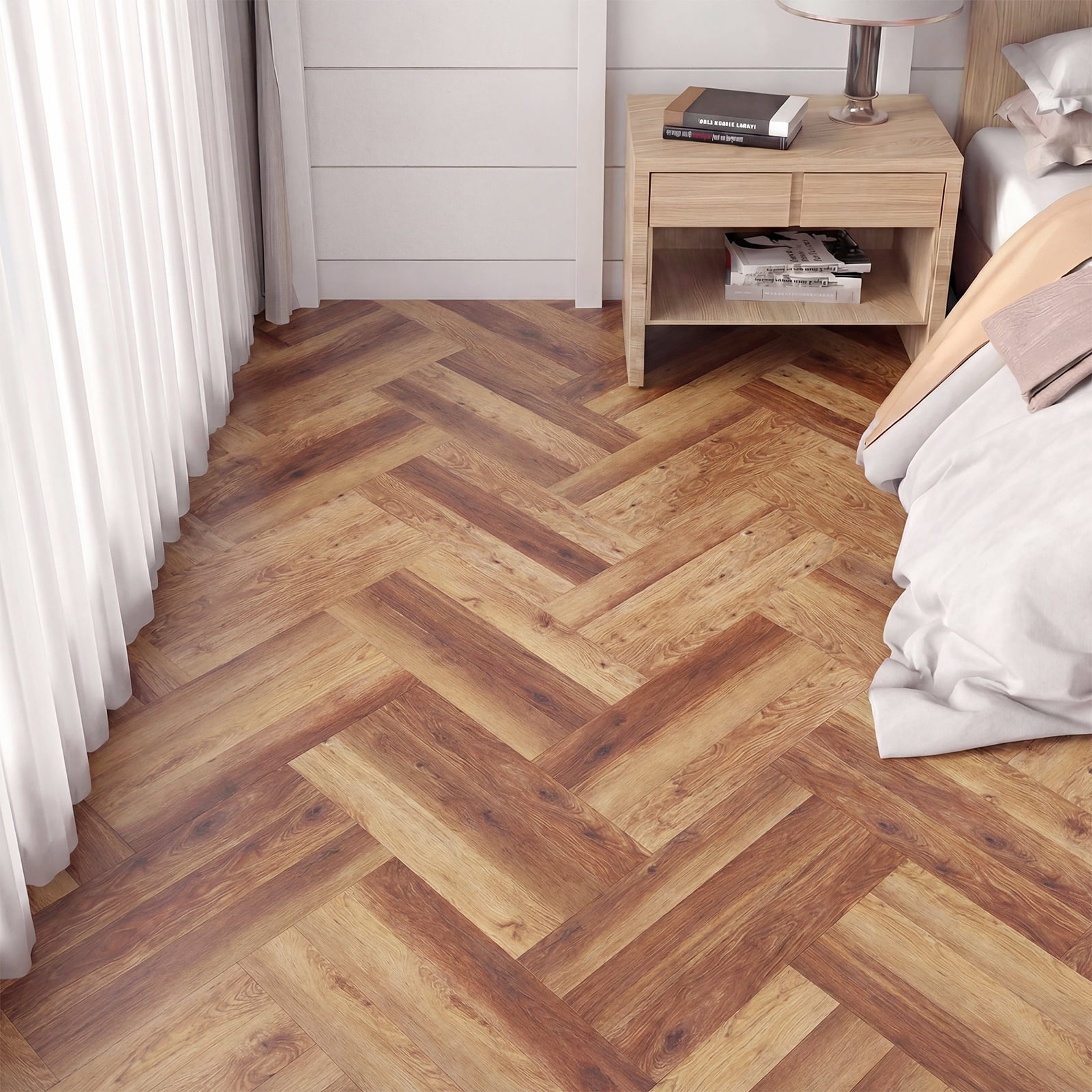 Costway 24-Pack 36 Sq.Ft Floor Tile Vinyl Flooring, Waterproof Vinyl Plank Flooring Rustic Brown
