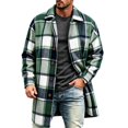 thumbnail image 2 of Mineart Men's Plaid Trench Coat Lapel Collar Mid Long Jacket Winter Outwear, 2 of 6