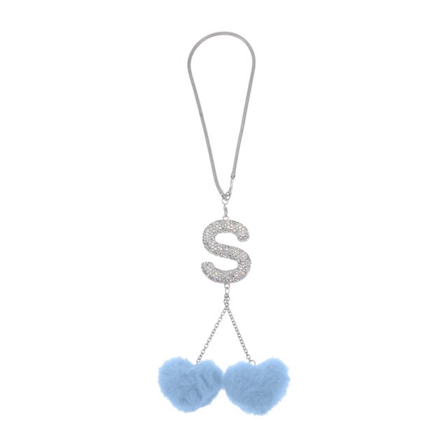 1 Pc Accesorios de colgante para espejo retrovisor del coche con forma de corazón de letra S de metal con imitación de diamante azul