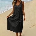 thumbnail image 6 of VBVC Women's Cotton Linen Sleeveless Midi Dress , Summer V-Neck Dresses For Women , Ladies' Button Detail Loose Dress with Pockets,Black,S-2XL, 6 of 9