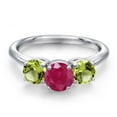 thumbnail image 3 of Gem Stone King 925 Sterling Silver Red Ruby and Green Peridot Engagement Ring for Women | 2.10 Cttw | Round 6MM | Gemstone July Birthstone | Size 5, 3 of 6