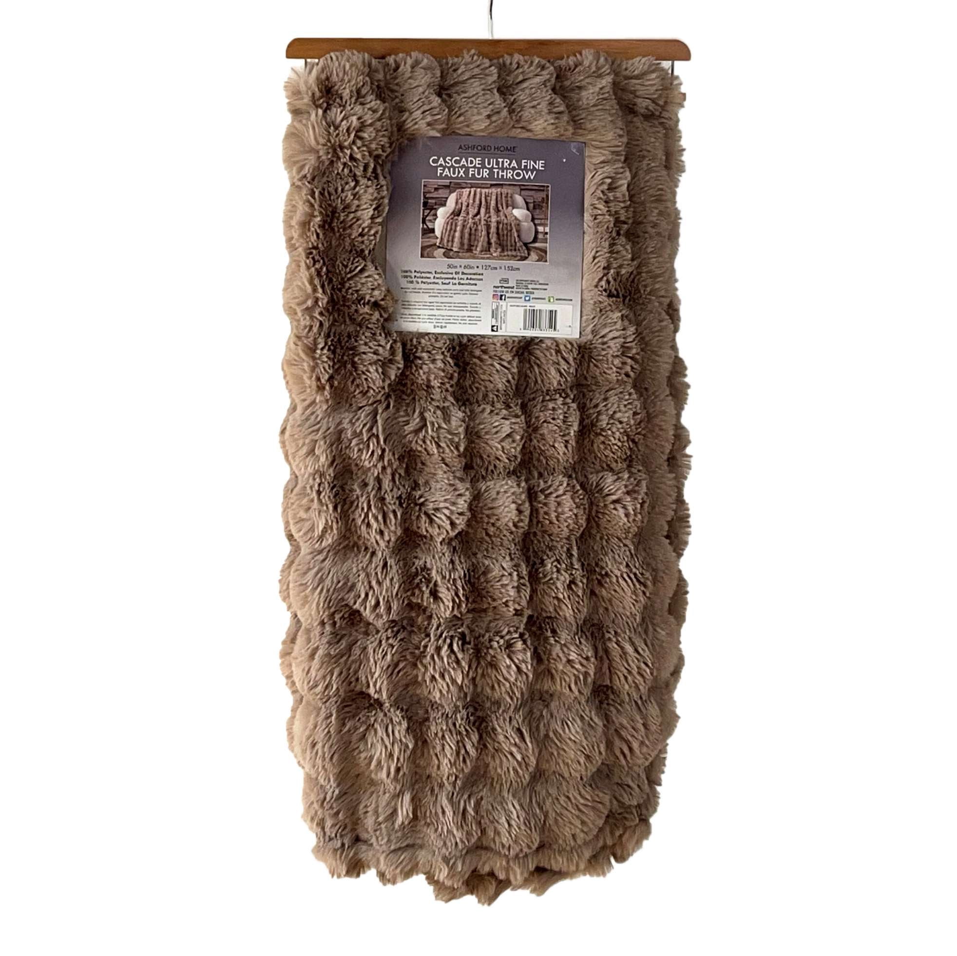 Ashford Home Cascade Ultra Fine Faux Fur Throw Blanket, Beige, 50 x 60 inches