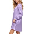 thumbnail image 6 of Girls Satin Nightgown Long Sleeve Ruffle Cuff Crewneck Dress Kids Casual Comfy Loose Outfits for Lounge Wear Purple 9-10 Years, 6 of 8