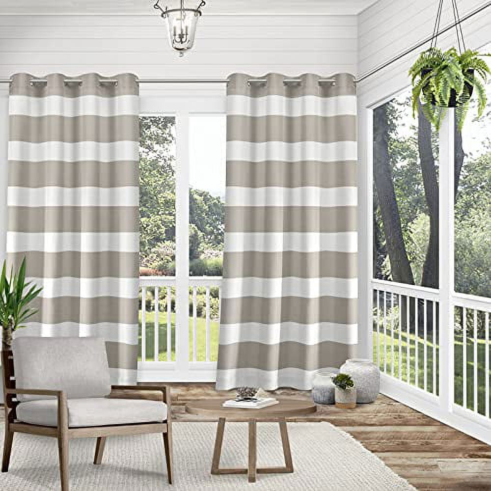 Exclusive Home Cabana Stripe Indoor/Outdoor Light Filtering Grommet Top Curtain Panel Pair, 54"x108", Cloud Grey