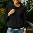 thumbnail image 3 of SYwaren Women's Chic Pullover Solid Color Lapel Button Front Long Sleeve No Hood Oversized Casual Fashion Top, 3 of 6