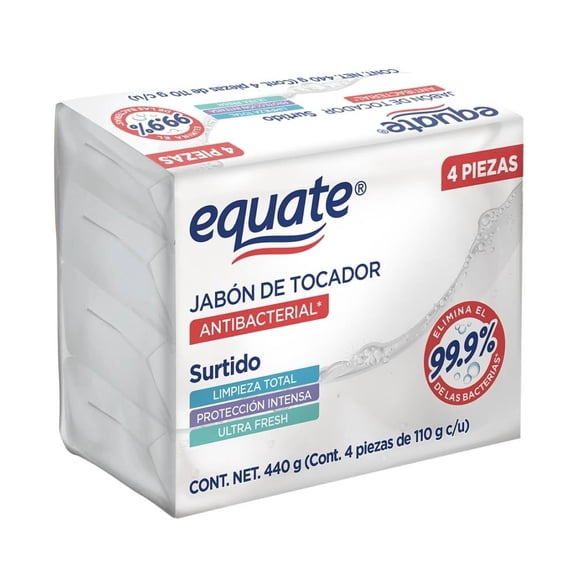 Jabón de tocador Equate surtido antibacterial 4 barras 110 g c/u