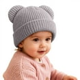 thumbnail image 2 of Splozh Baby Kids Winter Warm Hats Winter Pullover Hat Children's Double Ear Hat Solid Color Cute Knitting Baby Hat Light Gray,0-6 Months, 2 of 7