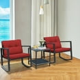 thumbnail image 3 of Gymax 3PCS Rattan Rocking Chair Table Set Patio Furniture Set w/ Burgundy Cushions, 3 of 10
