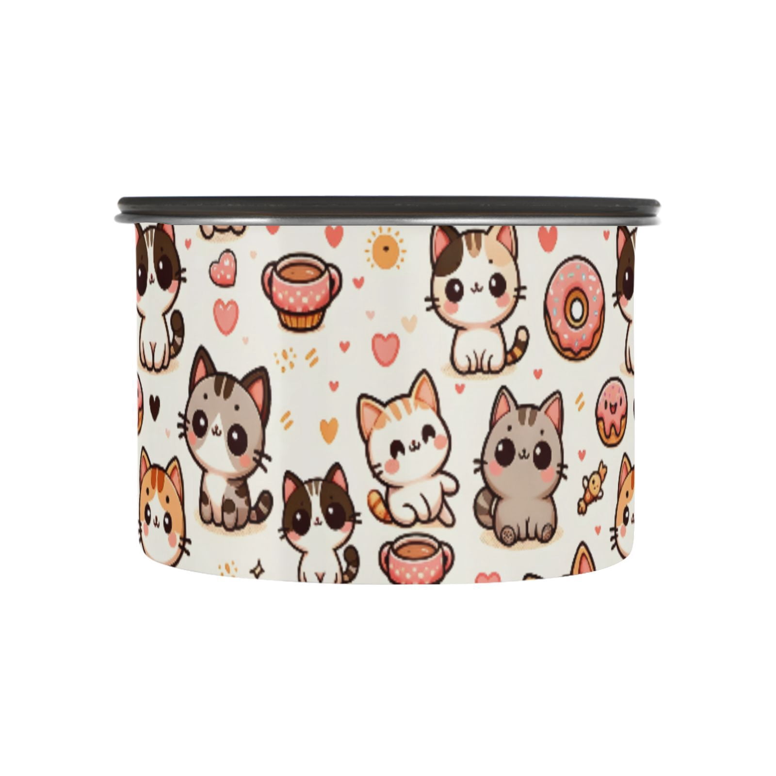 Kitten Cat Donut Airtight Coffee Bean Canister 30oz Food Storage Containers with Lids For Gournd, Tea, Sugar, Flour, Rice, Cereal, Candy Cookie Jar