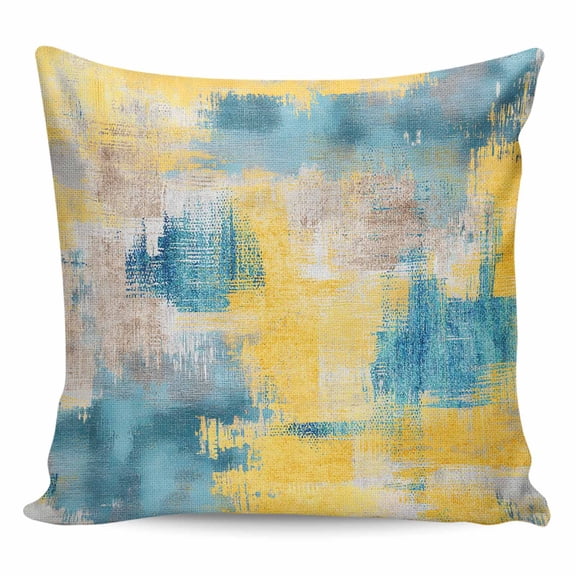Blue Yellow Brown Pillow Covers 18x18 Inch Decorative Throw Pillow Cover, Modern Abstract Mottled Oil Painting Sofa Pillowcases Accent Cushion Case Home Decor Bedroom Living Room