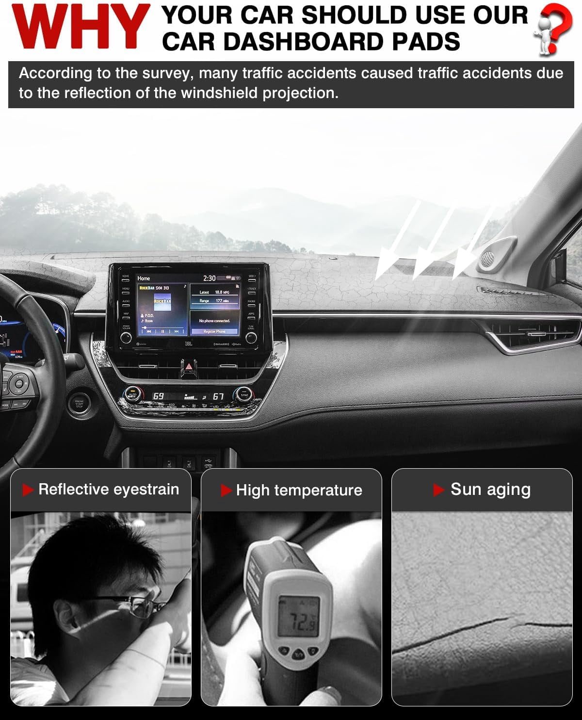 Canvcle Dashboard Cover Mat for Toyota Corolla Cross 2022-2025 Accessories Dash Cover Flannel Dash Mat Sunshade Glare UV Rays Protector