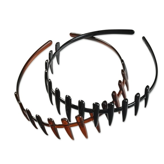 Scunci Tiger Tooth Headbands, Effortless and Comfortable Hold for Fashionable Days or Nights, in Black and Brown, 2ct