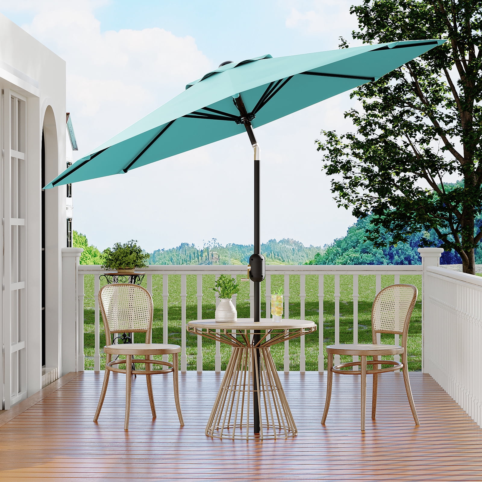 10FT Patio Umbrella Outdoor Market Sun Parasol – 8 Sturdy Ribs, 360° Adjustable Tilt & Crank, UV Protection, Waterproof, Table Shade for Deck, Pool, Garden, Camping