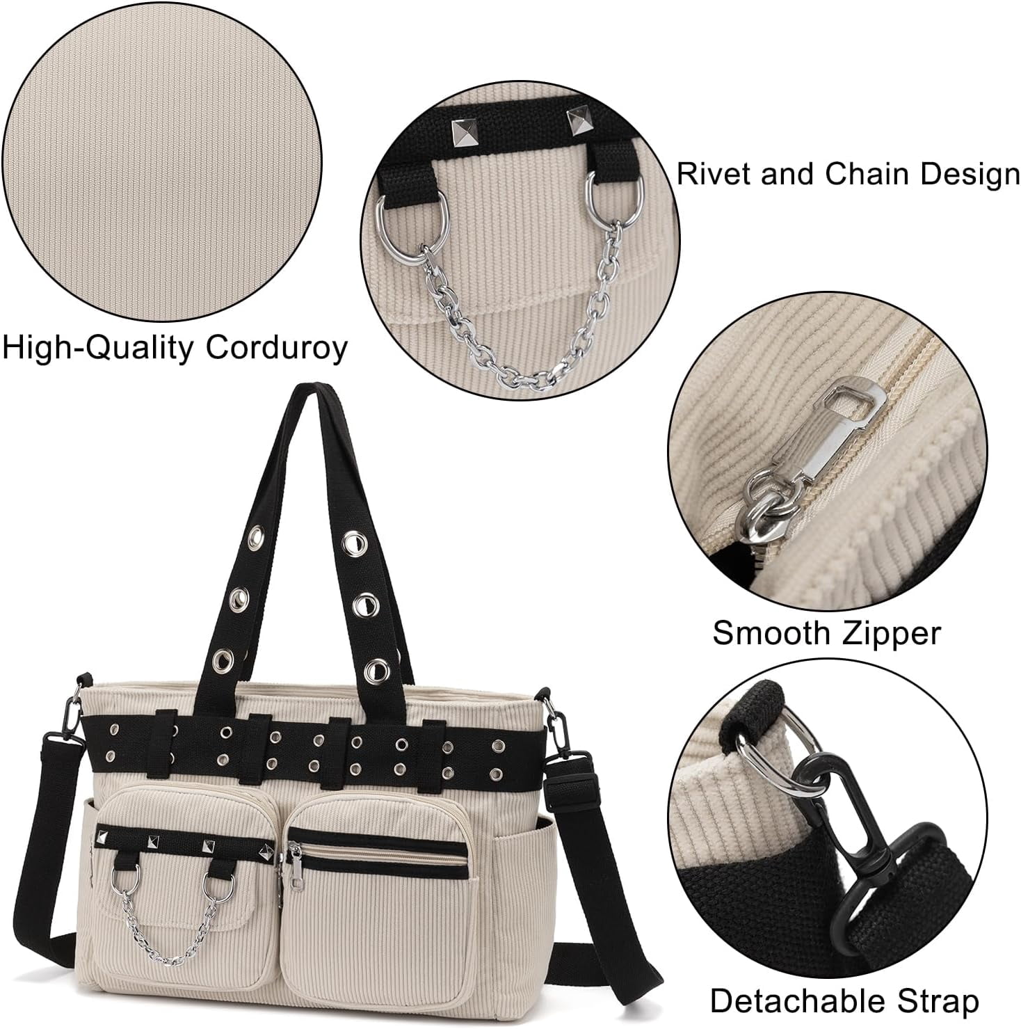 Corduroy Tote Bag Goth Bags for Women Large Gothic Goth Purse for College Work Office Travel