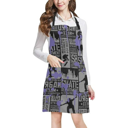 

ASHLEIGH Urban Skateboarding Adjustable Bib Apron for Cooking Baking Gardening Home Kitchen Apron for Women Men with Pockets