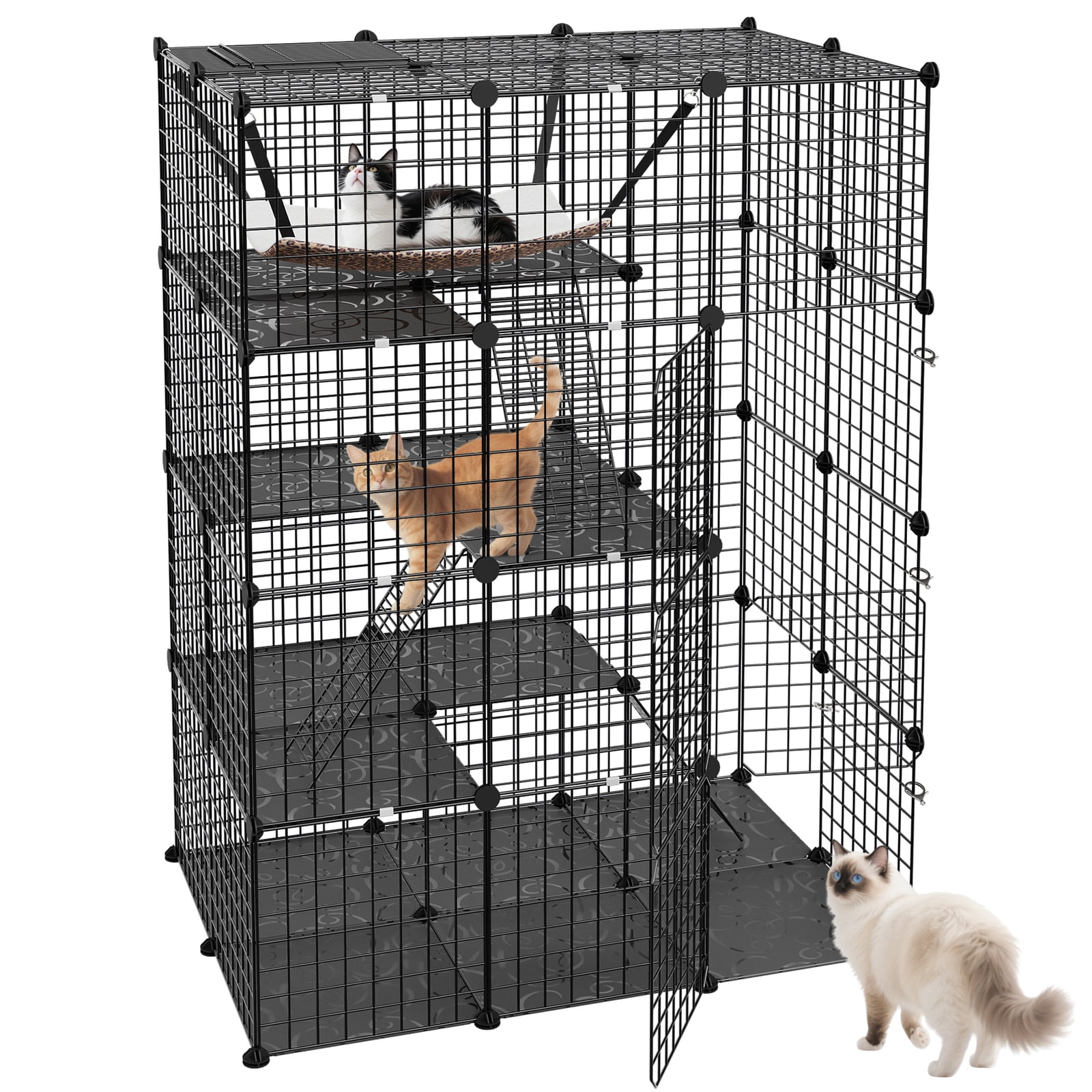 CRXX Large Metal Wire Cat Cage Enclosure – 4-Tier Kennel with Hammock | DIY Playpen & Catio for Indoor/Outdoor Use | Spacious, Durable Cat Habitat for Exercise & Rest