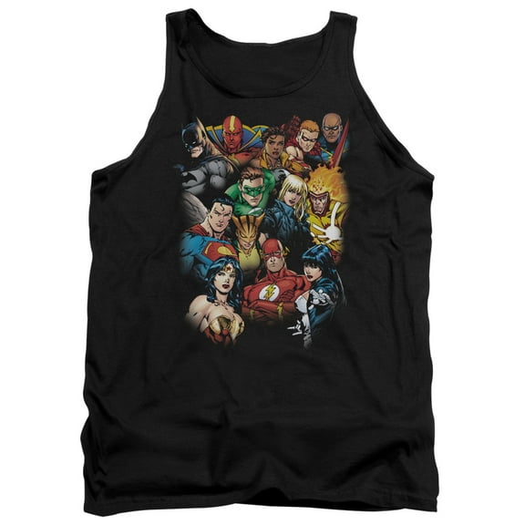 JLA Justice League The Leagues All Here Adult Tank Top Black