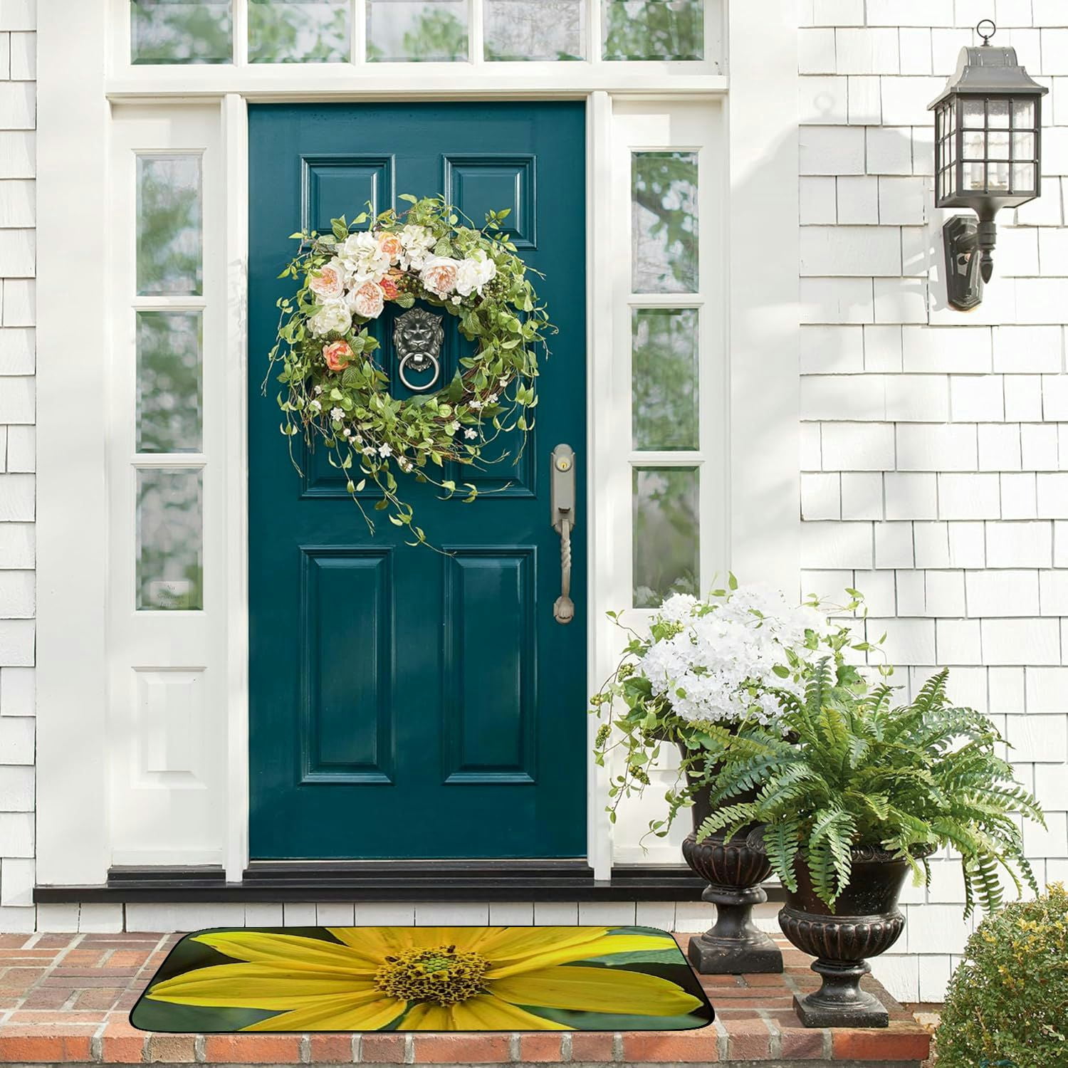 Heduofu Decorative Door Mat, Door Mat with Non-Slip Rubber Backing, Easy Cleaning, Traps Dirt, Rug for Entry, Patio, Garage - Yellow Flower Floral Spring Summer Nature Plant 19.68*47.24 in
