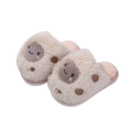 

Youmylove Fashion Autumn Winter Boys Girls Slippers Flat Bottom Soft Lightweight Comfortable Warm Cute Cartoon Face Pattern Baby Footwear
