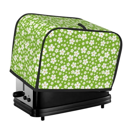 

KLL Green White Flowers Print 2 Slice Toaster Dust Covers Kitchen Small Appliance Cover with 2 Pockets Can hold Jam Spreader Knife & Toaster Tongs (11.4 x 7.9 x 7.5)