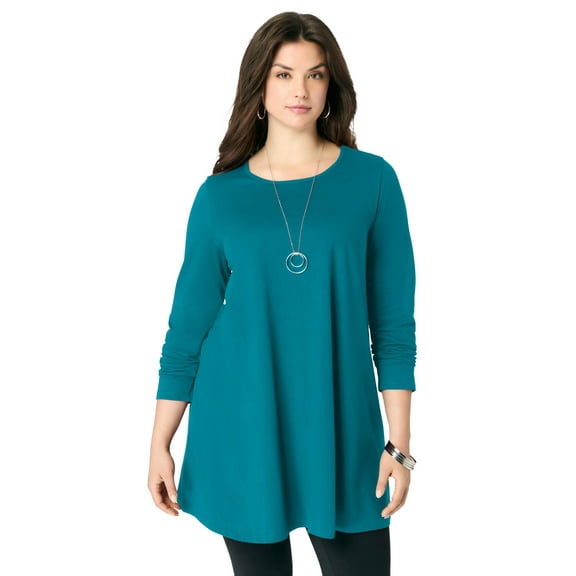 Roaman's Women's Plus Size Ultimate Long Sleeve Crewneck Swing Tunic