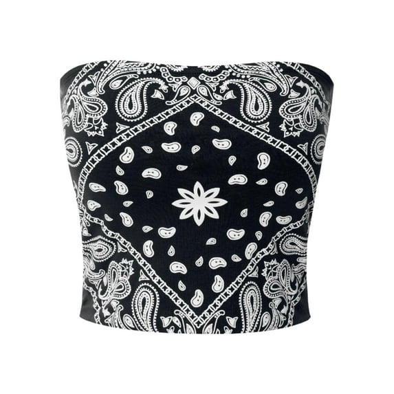 Made by Olivia Women's Causal Paisley Print Strapless Basic Tube Top