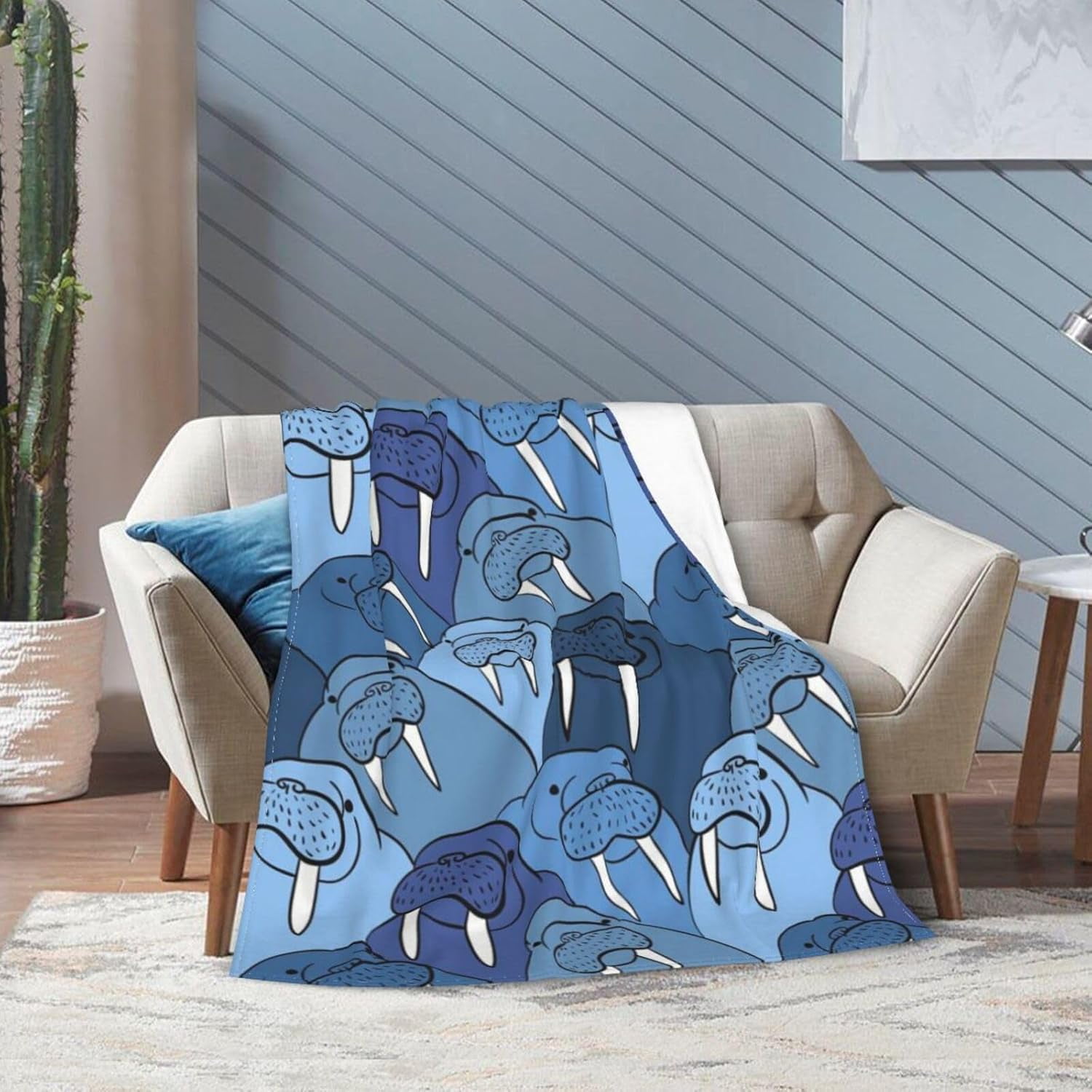 Cute Cartoon Walrus Bed Blanket Ultra Soft Throw Blanket All Season Warm Light Weight Cozy Plush Blankets for Home Bedroom Sofa Chair Travel, 60"X80"