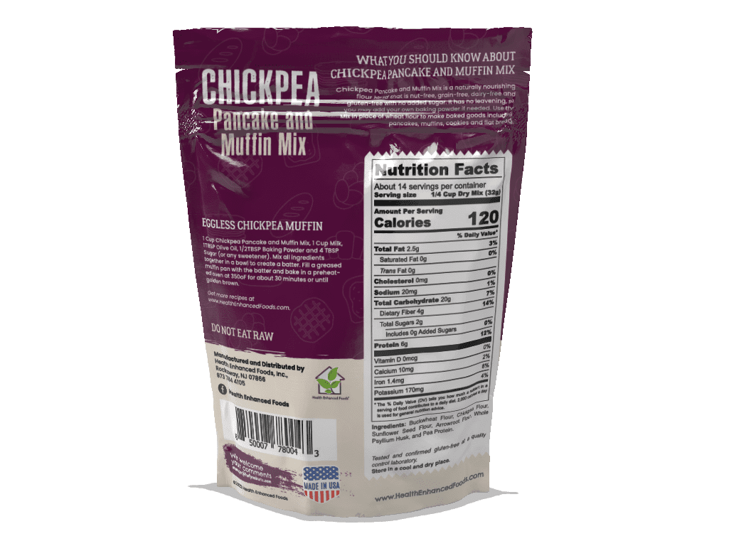 Chickpea Pancake & Muffin Mix [2-Pack, 16 oz] - Gluten-Free, Nut-Free, Low-Net Carb, Grain-Free, Soy-Free, Dairy-Free, No Added Sugar, Lower Glycemic Impact