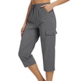 thumbnail image 3 of Cargo Capri Pants for Women Casual Summer Drawstring Elastic Waist Quick Dry Hiking Capris with Pockets, 2XL, 3 of 7