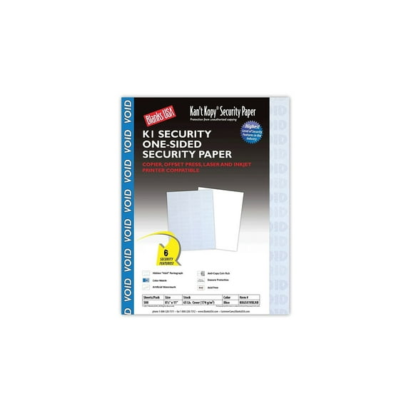 Blanks USA Kan't Kopy 8.5" x 11" Security Paper 60 lbs. Blue 500 Sheets/Ream (KK65A1VBLNB)