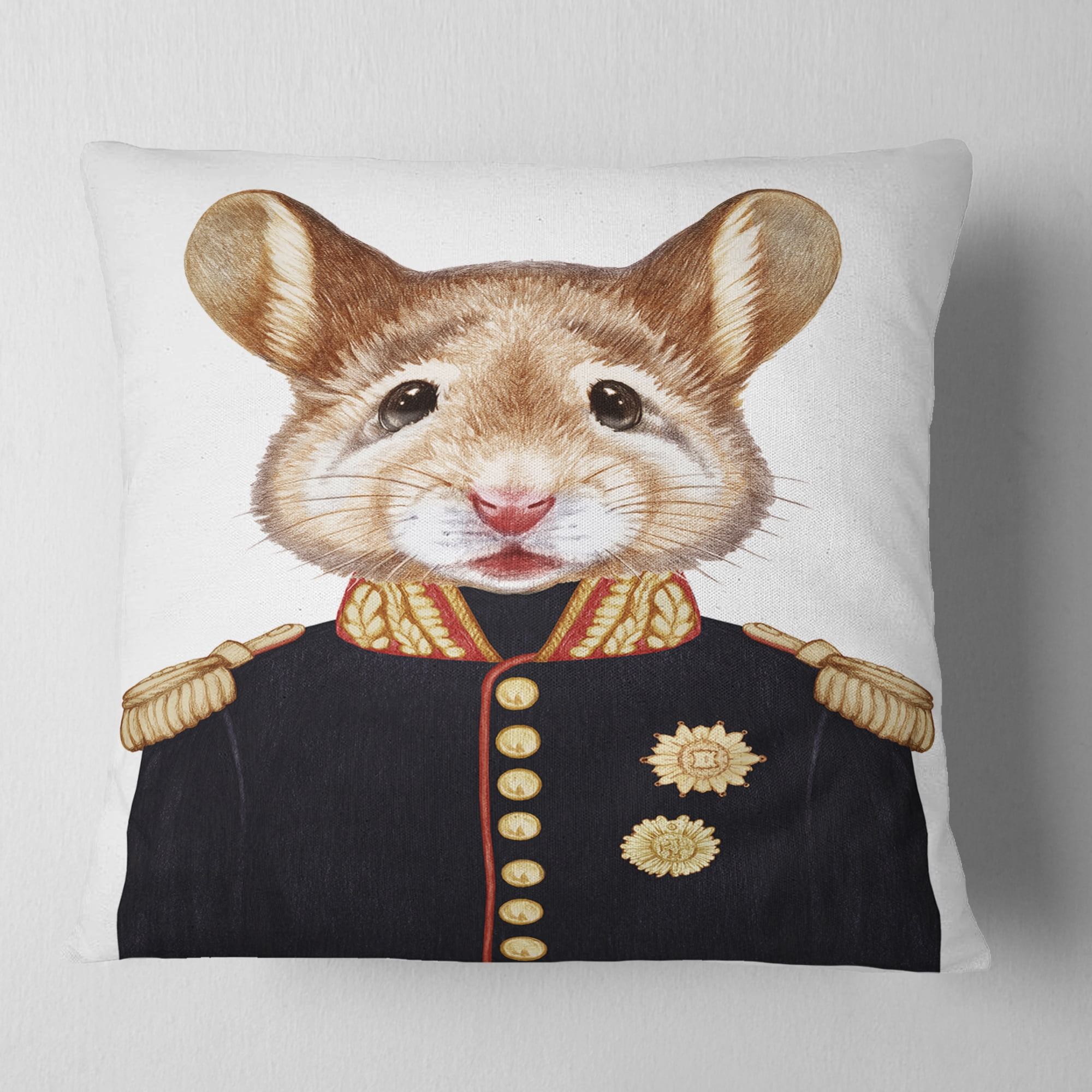 Designart Mouse in Military Uniform - Animal Throw Pillow - 16x16