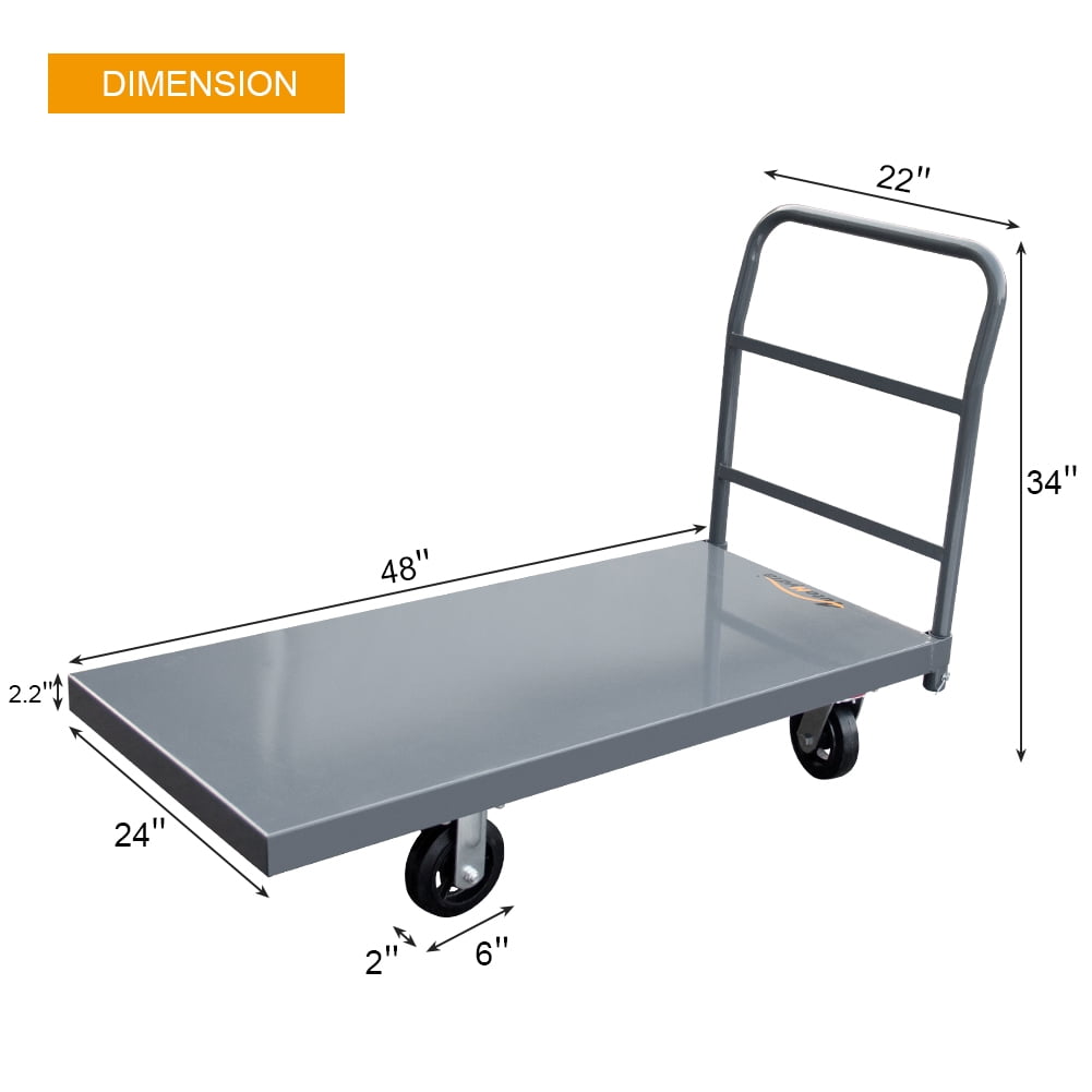 HPDAVV 48" L x 24" W Steel Platform Truck 2000 Lbs Loading Capacity Heavy Duty Flatbed Hand Truck Utility Push Cart with 6" Rubber Casters
