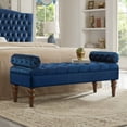 thumbnail image 6 of Nmkwnr Upholstered Long Bed Bench with Wood Legs, Velvet Entryway Bench for Living Room, Bedroom, Office, Navy Blue, 6 of 6