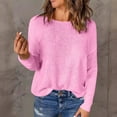 thumbnail image 2 of Loopsun Womens Winter Tops, Long Sleeve T Shirts for Women, Women's Fashion Comfortable Solid Long Sleeve Round Neck Elegant Top Pink, XXL, 2 of 5