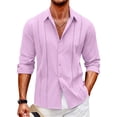 thumbnail image 1 of Camisa hawaiana de manga larga para playa para hombre, camisa monocromática con cuello vuelto y botones, ropa cómoda de tela suave para hombre, 1 of 6