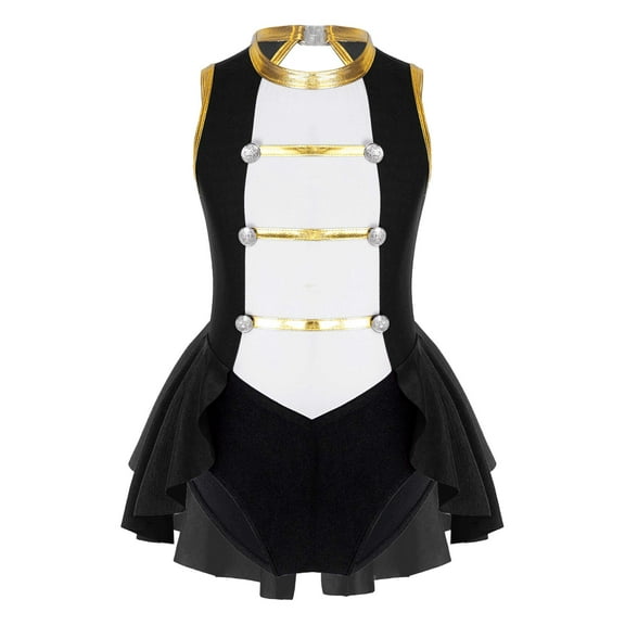 YEAHDOR Kids Girls Circus Ringmaster Costume Halloween Party Carnival Dance Dress Leotard Dancewear Black 14