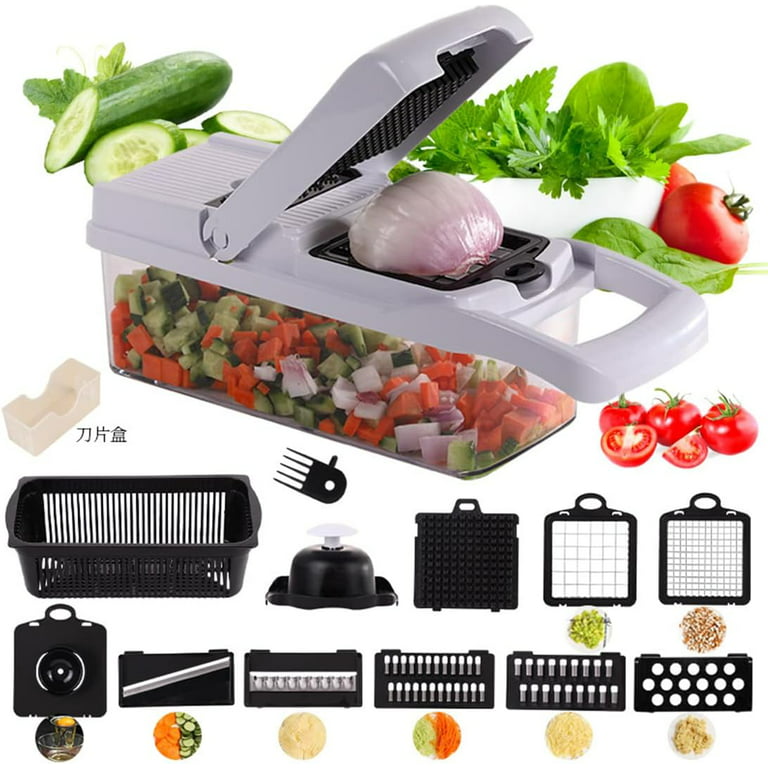 AYMZ Veggie Chopper, Manual Vegetable Food Chopper and Dicers,Vegetable  Chopper Dicer Cutter Grater Egg Slicer Onion Chopper Multifunction 14 in 1  with Container 7 Blade 