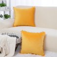 thumbnail image 2 of PiccoCasa Velvet Throw Pillow Cover w pompms 2 Pack Sofa Cushion Covers, 16"x16" Yellow, 2 of 7