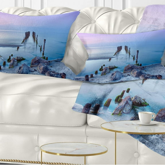 Designart Old Pier and Bridge in Light Blue - Sea Bridge Throw Pillow - 12x20