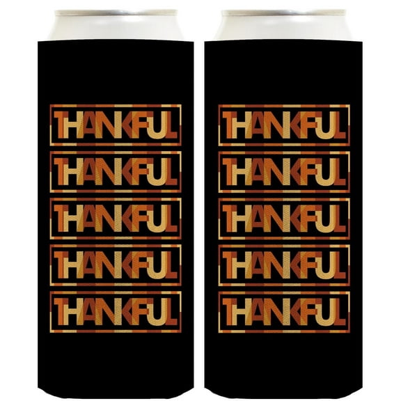 Fall Decorations For Home Thankful Fall Colors Word Art 2-Pack Ultra Slim Can Thermocoolers
